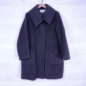 Gerard Darel Wool Angora Blend Coat Women Size 44 US 12 Black Mid Length Warm